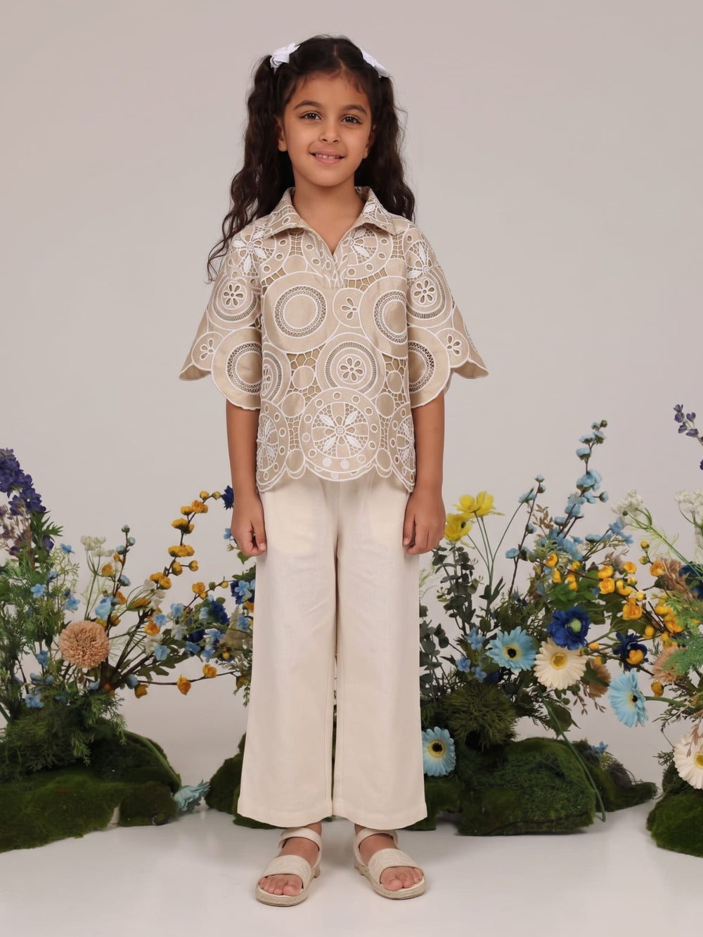 Mini Laney Ivory Cutwork Shirt
