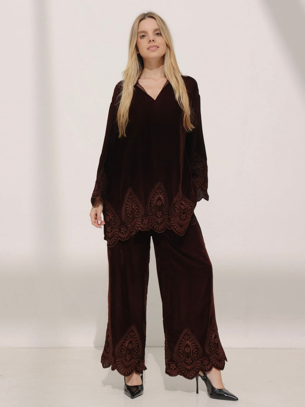 Emilio Brown Embriodered Pants