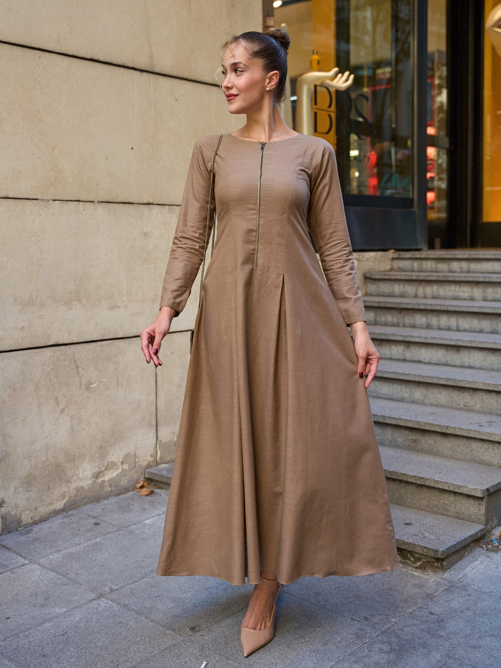 Havanah Olive Zipper Panel Dress
