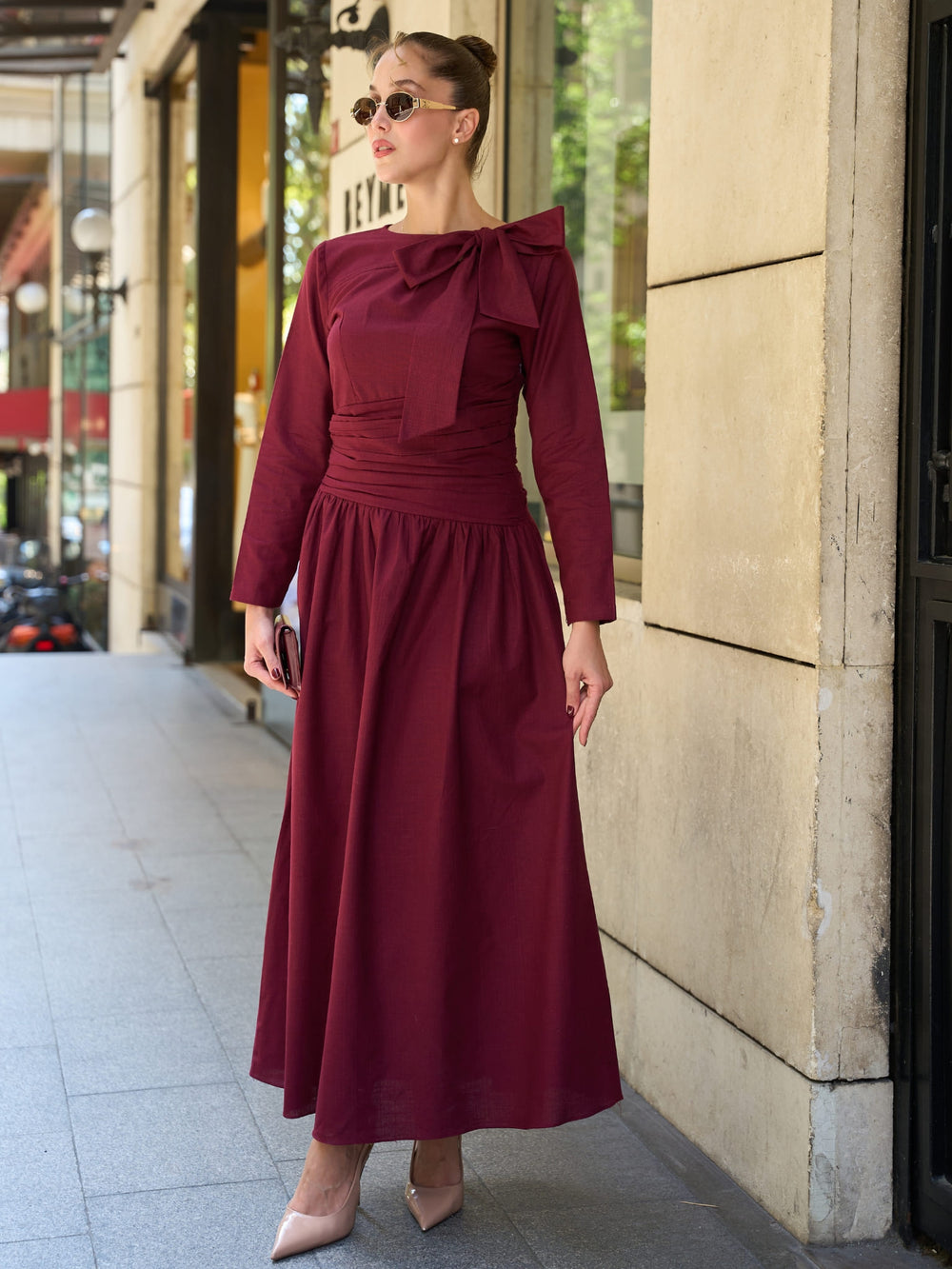 Miralyn Maroon Bow Knot Long Dress