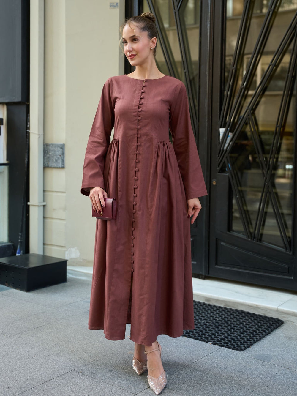Biancha Earthy Wine Panel Dress