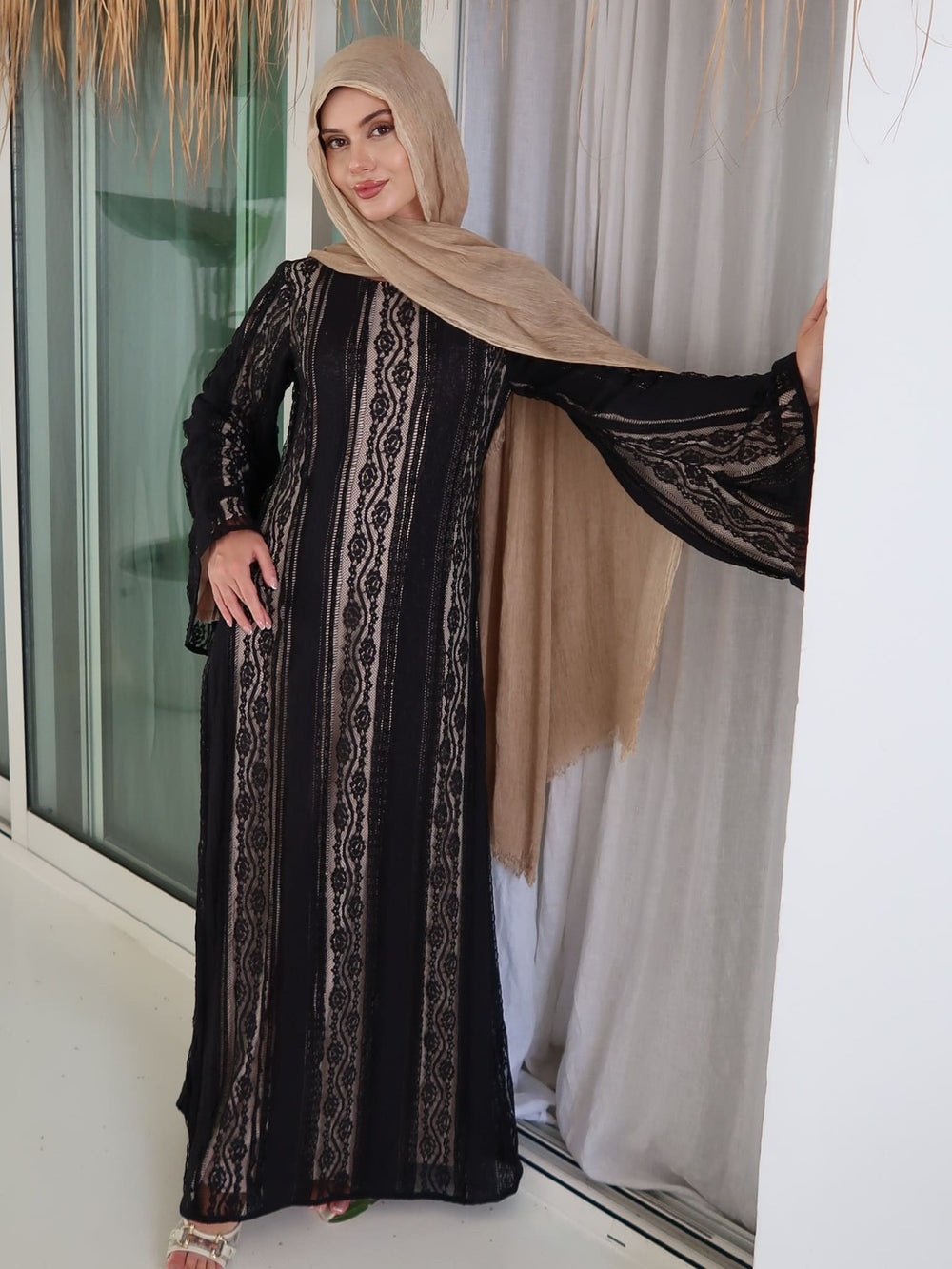 Runar Black Crochet Long Dress