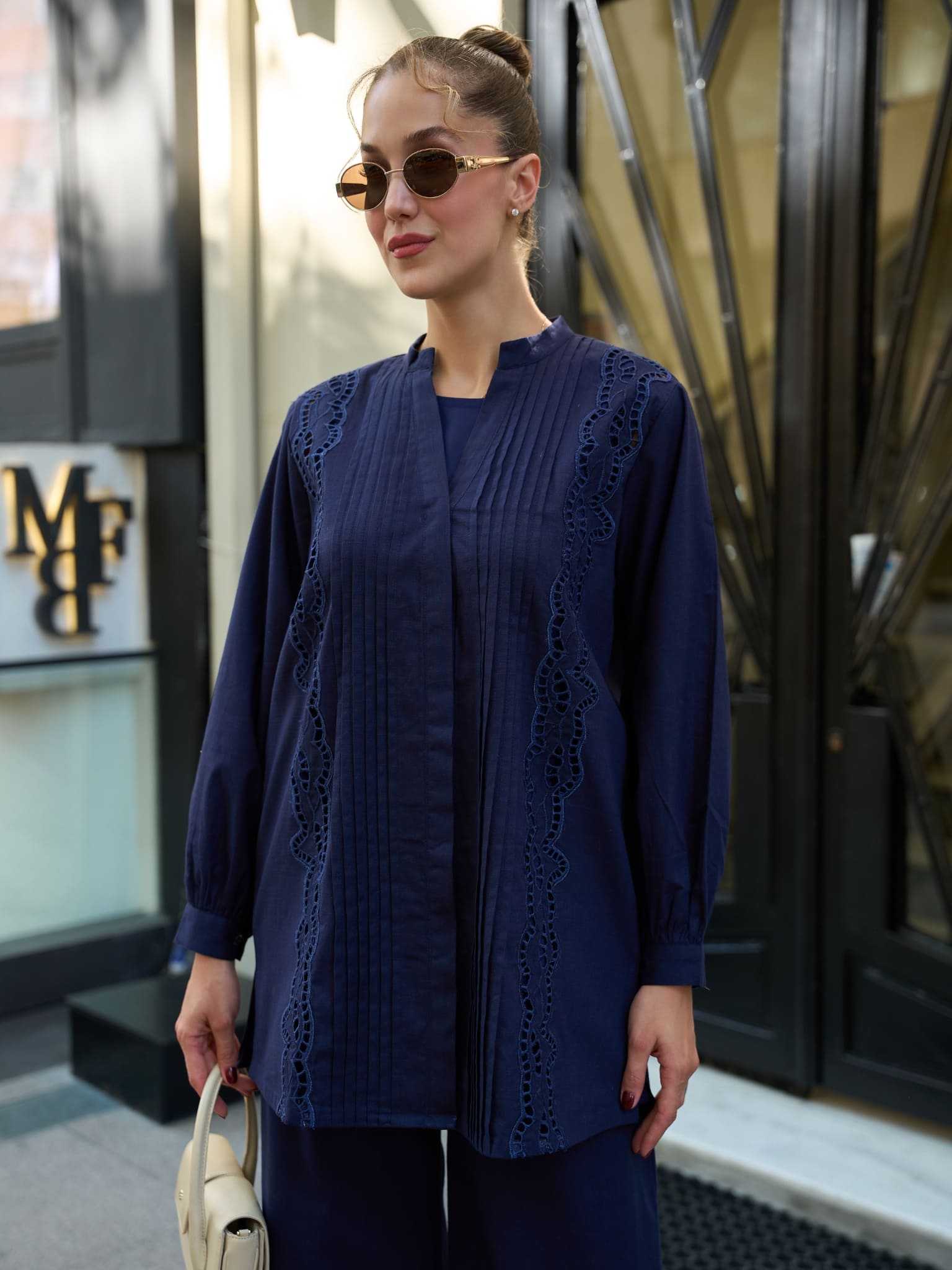 Melure Blue Embroidered Tulle Shirt