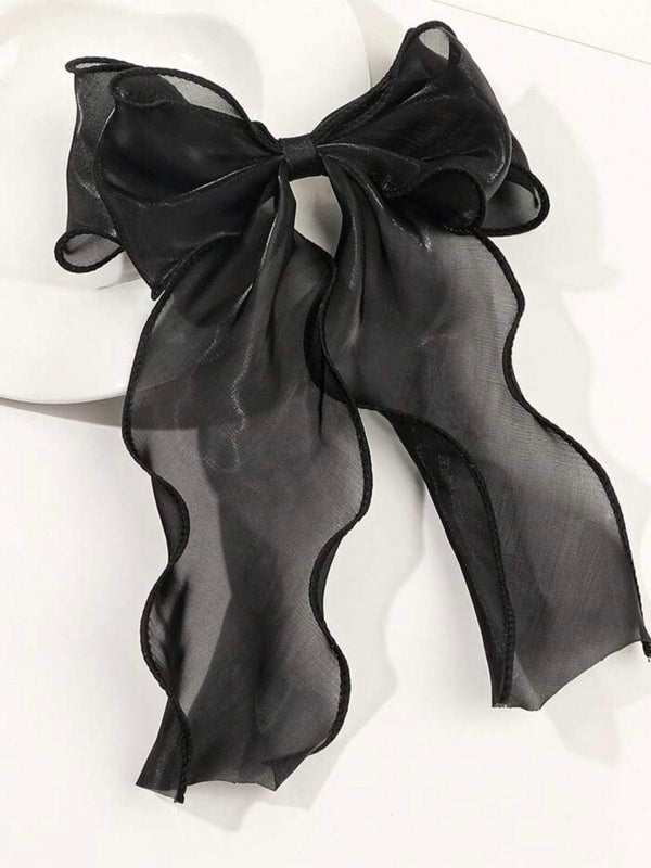 Black Hair Silky Bow With Clip Apparel & Accessories  - Sowears