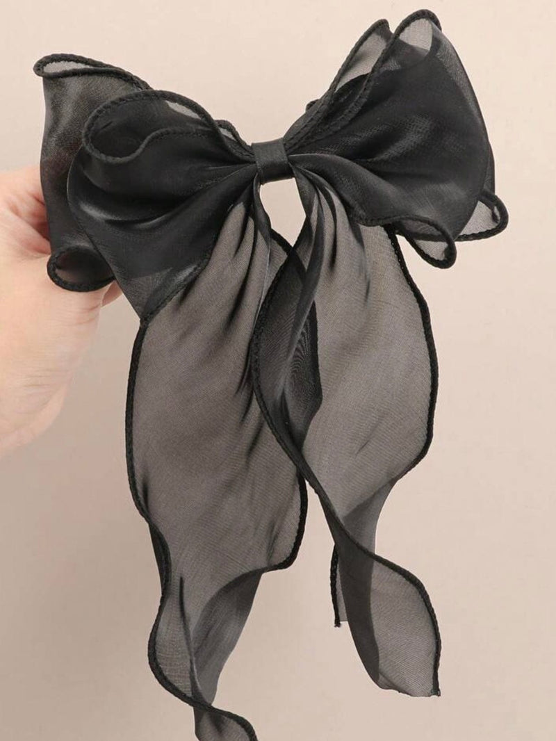 Black Hair Silky Bow With Clip Apparel & Accessories  - Sowears