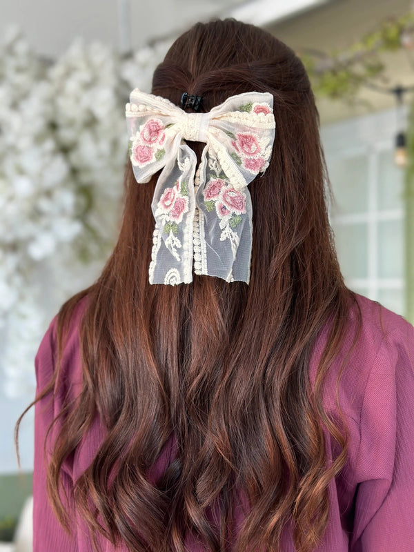 Floral Hair Bow with Clip Apparel & Accessories  - Sowears