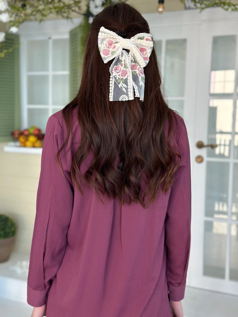 Floral Hair Bow with Clip Apparel & Accessories  - Sowears