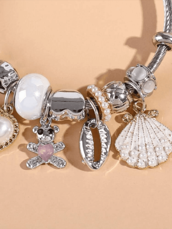 Heart Charm & Faux Pearl Decor Shell Bracelet Apparel & Accessories  - Sowears