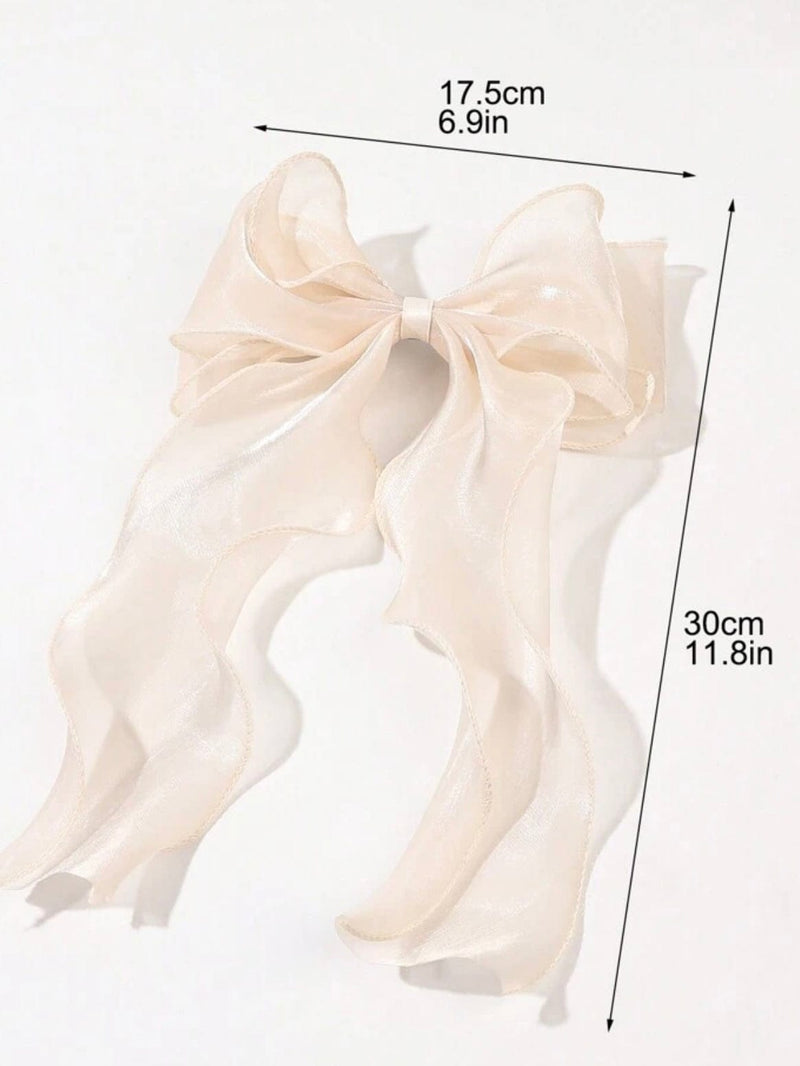 Off White Hair Silky Bow with Clip Apparel & Accessories  - Sowears