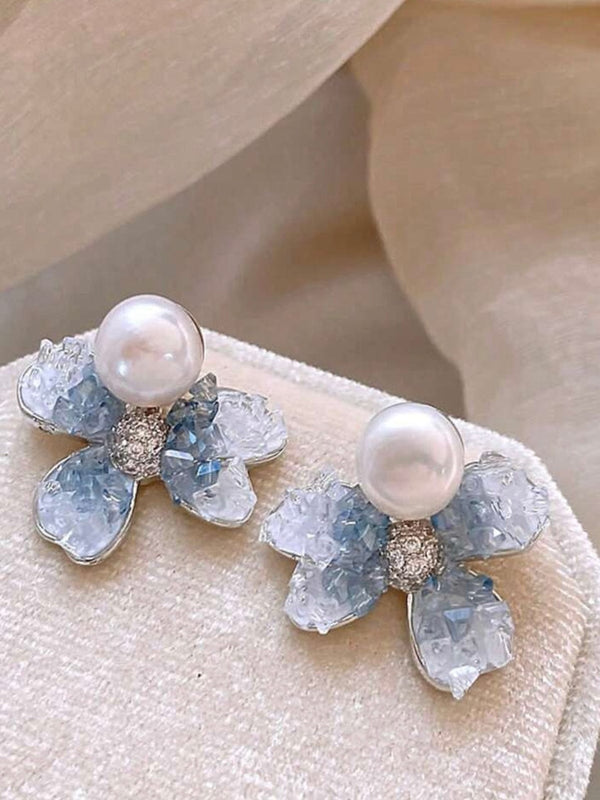 Pearly Blue Flower Earring Apparel & Accessories  - Sowears