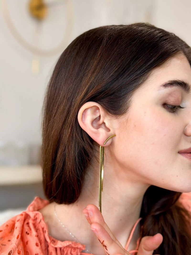 Stringy Earrings Gold Apparel & Accessories  - Sowears