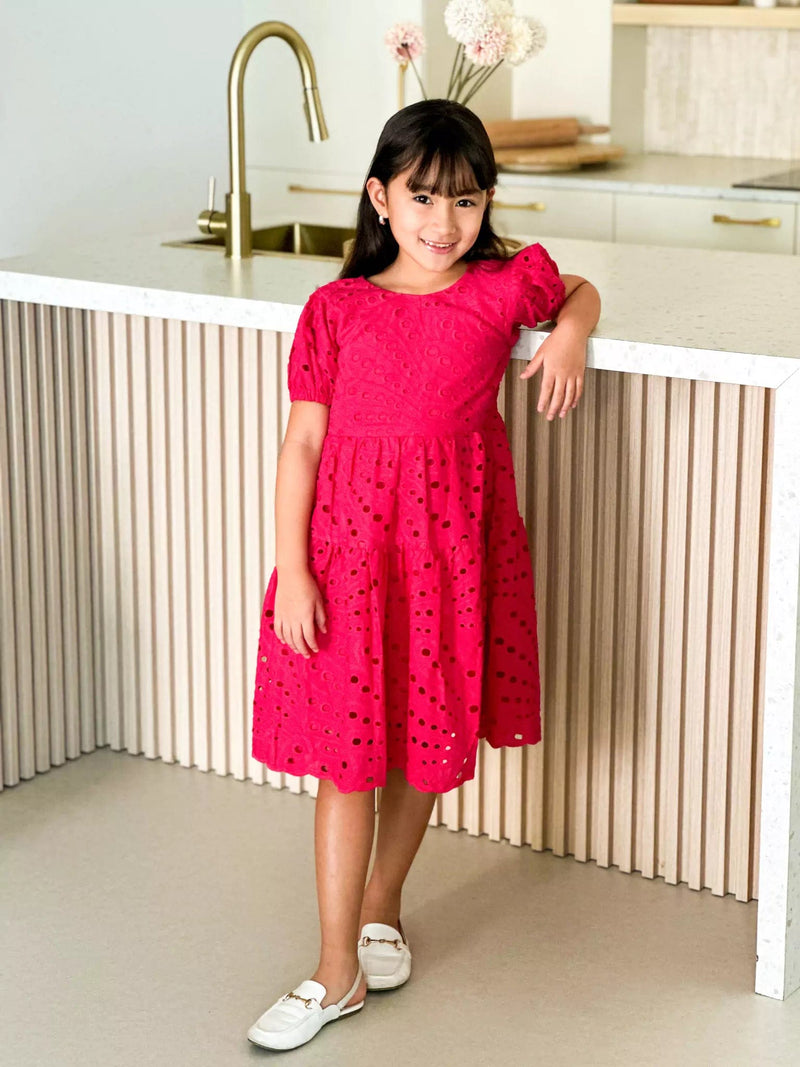 Mini Cameo Pink Cut Work Dress Baby & Toddler Dresses  - Sowears