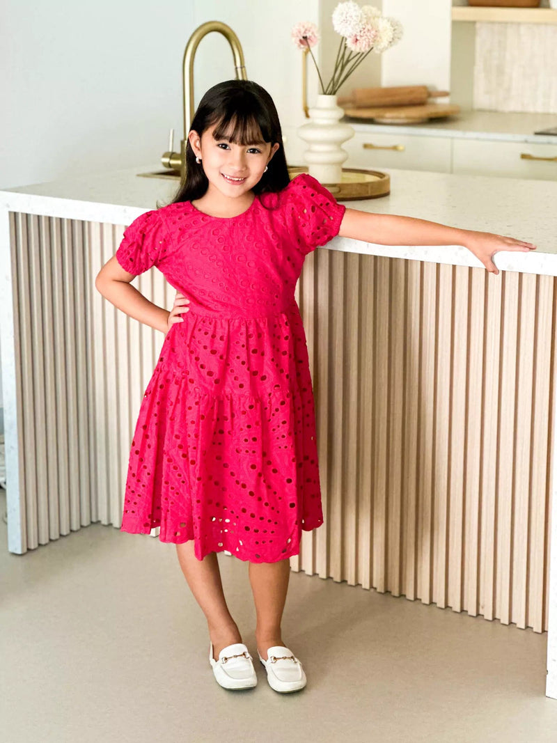 Mini Cameo Pink Cut Work Dress Baby & Toddler Dresses  - Sowears