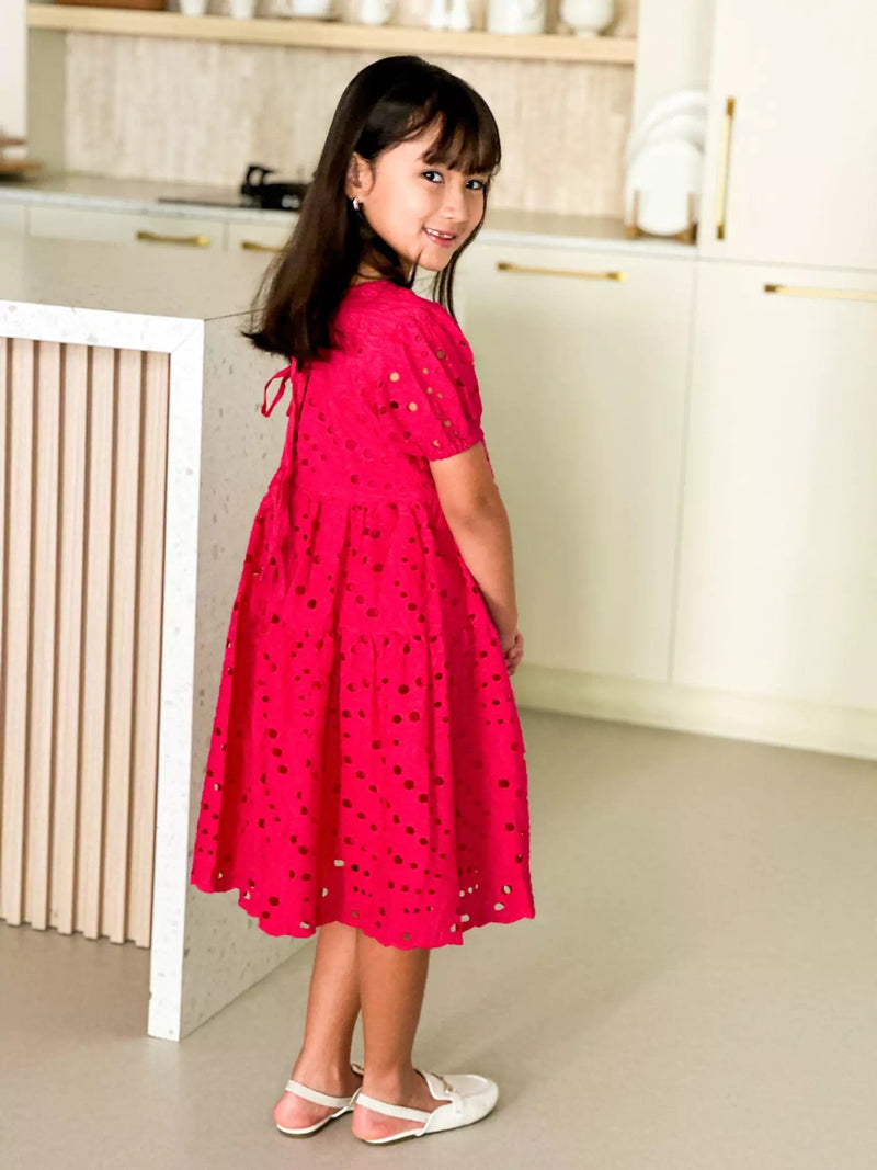 Mini Cameo Pink Cut Work Dress Baby & Toddler Dresses  - Sowears