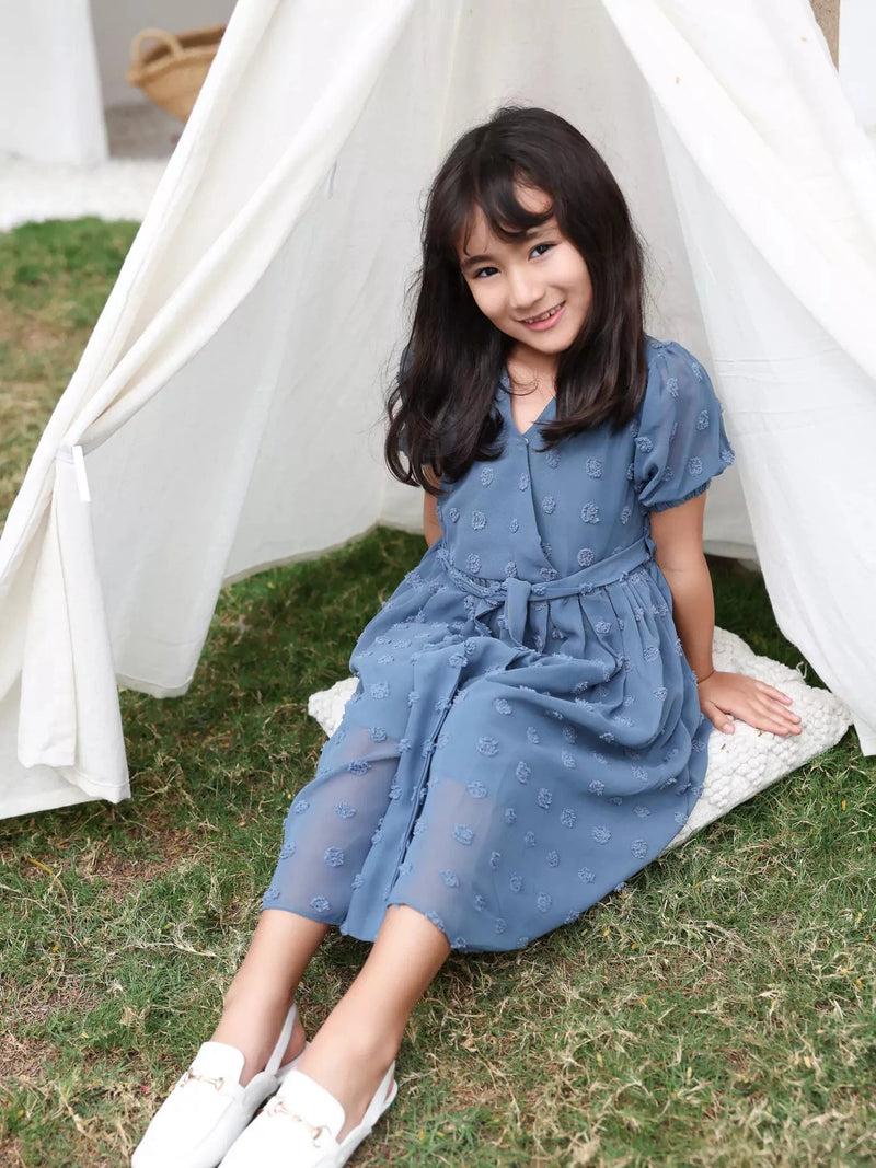 Mini Glacial Texture Dress - Dusty Blue Baby & Toddler Dresses  - Sowears