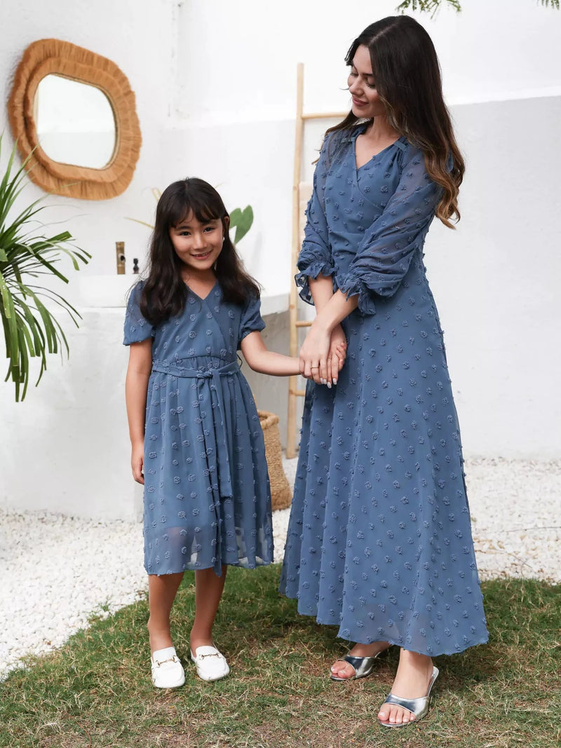 Mini Glacial Texture Dress - Dusty Blue Baby & Toddler Dresses  - Sowears