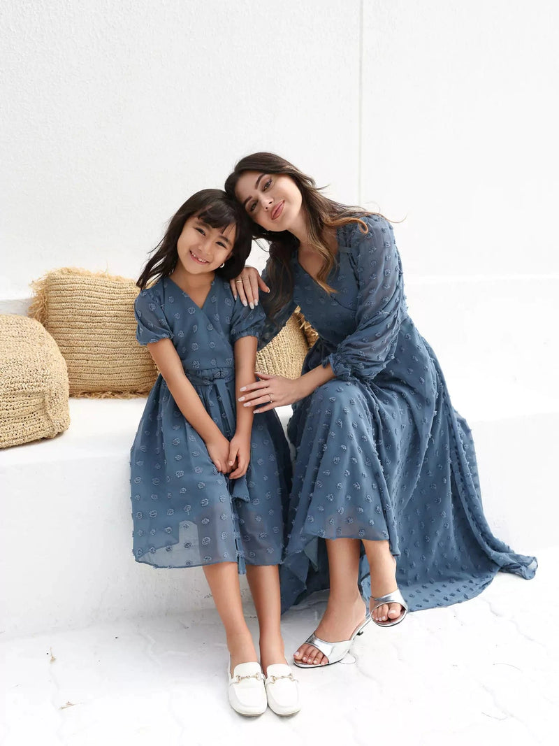 Mini Glacial Texture Dress - Dusty Blue Baby & Toddler Dresses  - Sowears