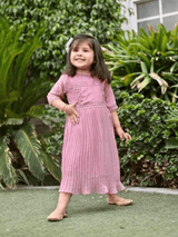 One Loved - Pleated Lacey Dress In Tea Pink