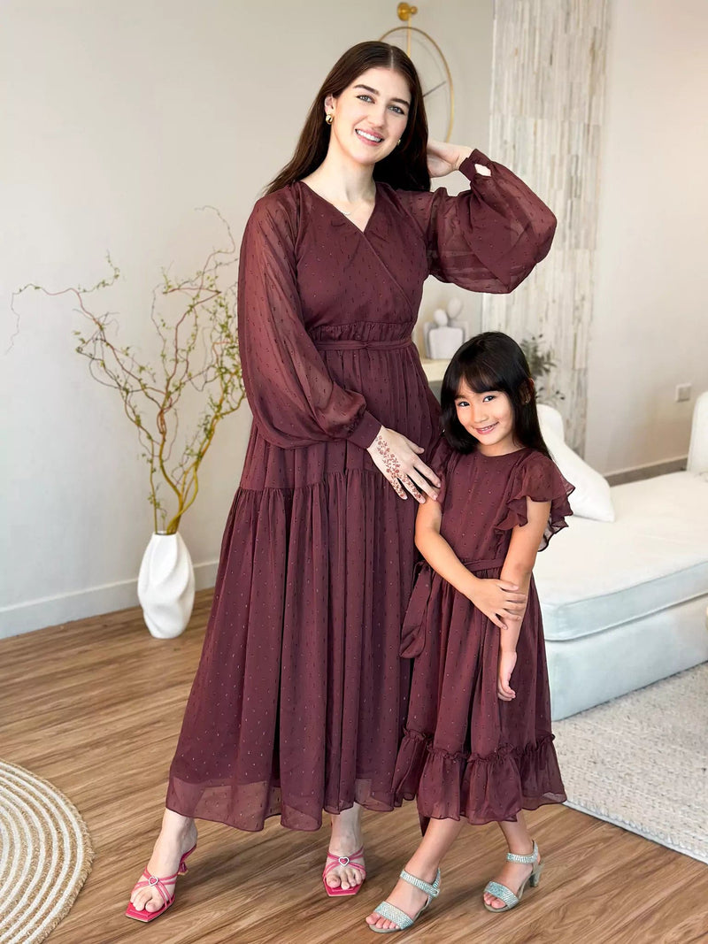 Mini Pecan Rose Long Dress for Girls Baby & Toddler Dresses  - Sowears