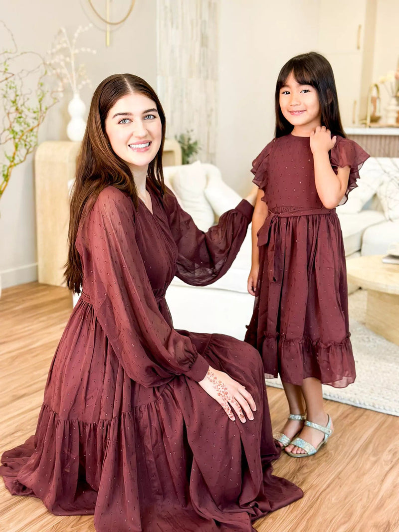 Mini Pecan Rose Long Dress for Girls Baby & Toddler Dresses  - Sowears