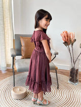 Mini Pecan Rose Long Dress for Girls Baby & Toddler Dresses  - Sowears