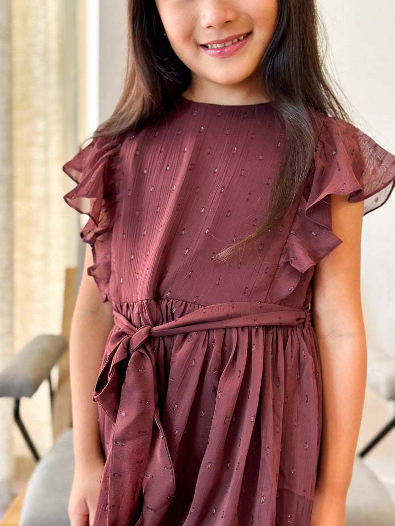 Mini Pecan Rose Long Dress for Girls Baby & Toddler Dresses  - Sowears