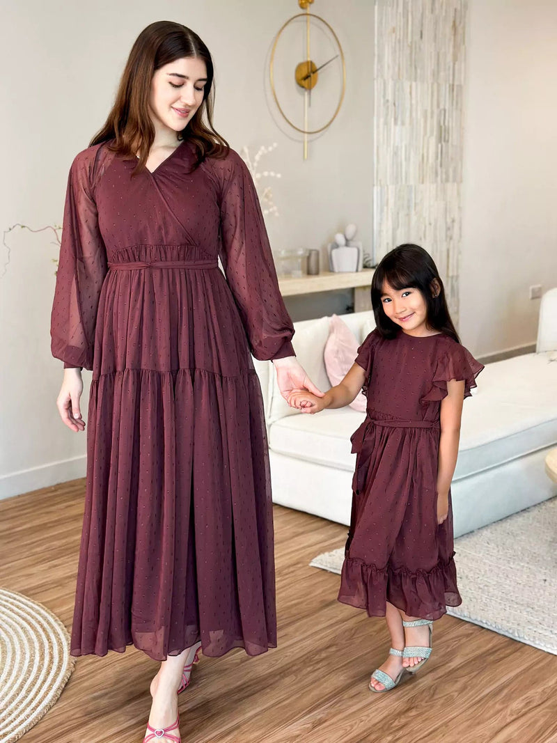 Mini Pecan Rose Long Dress for Girls Baby & Toddler Dresses  - Sowears