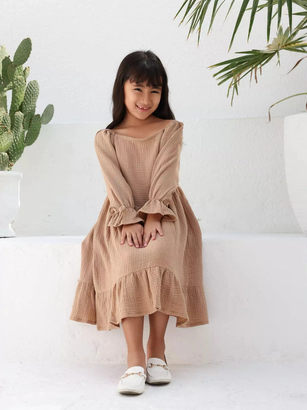 Mini Rua Beige Dress For Girls Mini Rua Beige Dress For Girls