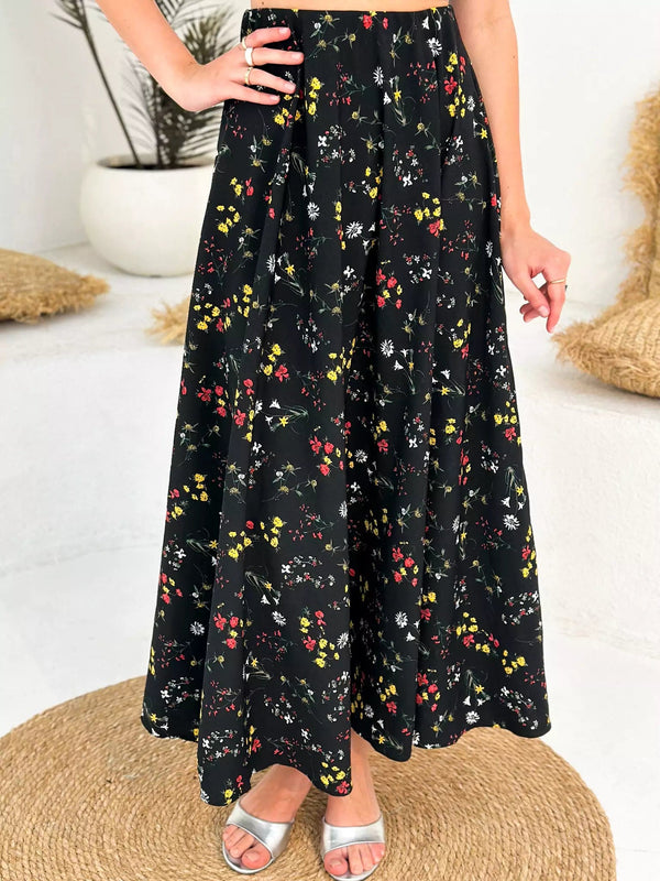 Aliora Black Floral Skirt Dresses  - Sowears