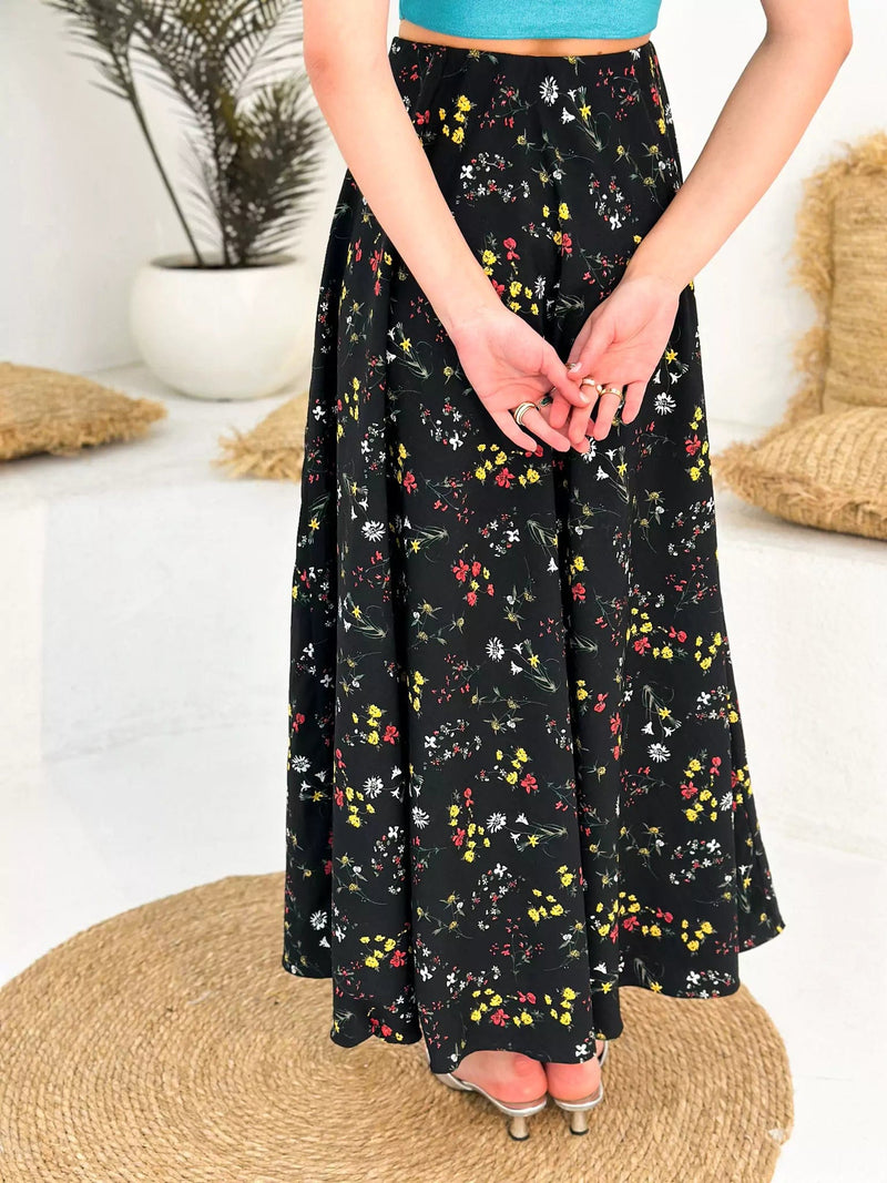 Aliora Black Floral Skirt Dresses  - Sowears