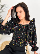 Aliora Black Floral Top Dresses  - Sowears