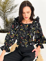 Aliora Black Floral Top Dresses  - Sowears