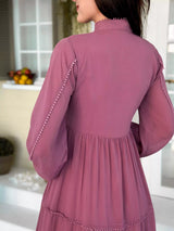 Amber Lace Solid Long Dress - Mauve Dresses  - Sowears
