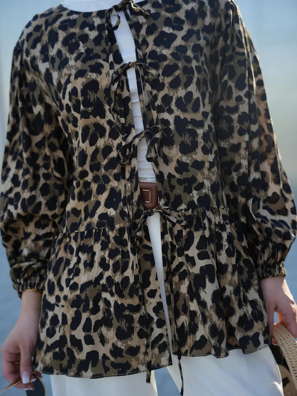 Animal Print Coquette Shirt Dresses  - Sowears