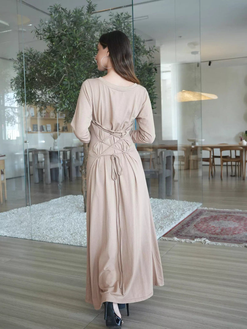 Beige Knit Wear Dress Dresses  - Sowears