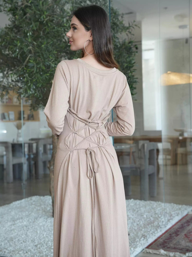 Beige Knit Wear Dress Dresses  - Sowears