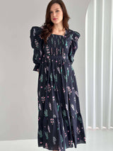 Berry Black Floral Dress Dresses  - Sowears
