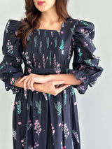 Berry Black Floral Dress Dresses  - Sowears