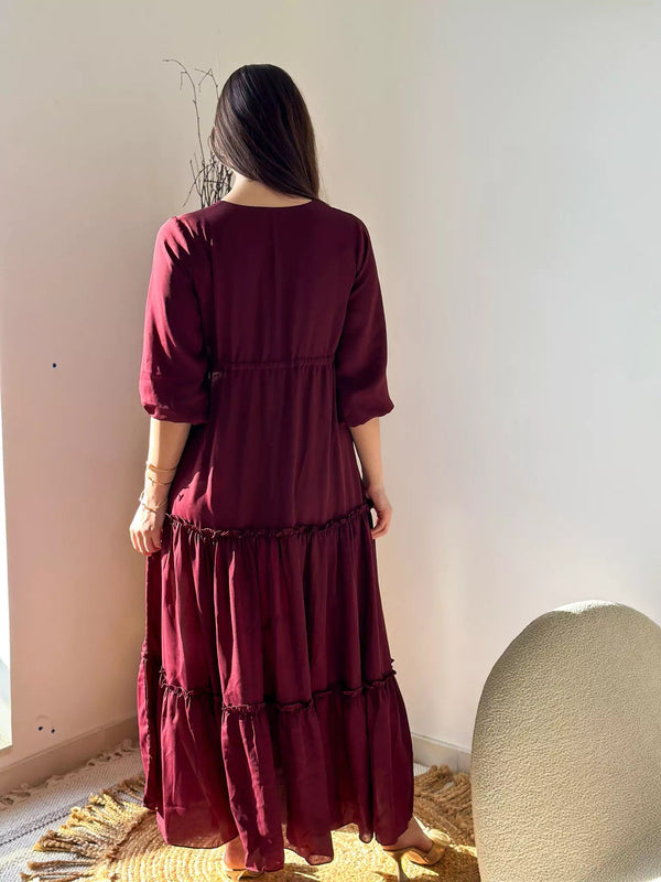 Berry Me Solid Long Dress