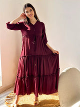 Berry Me Solid Long Dress Dresses  - Sowears
