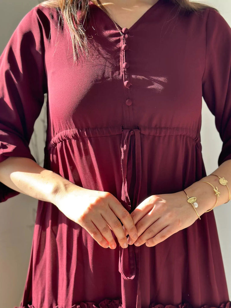 Berry Me Solid Long Dress