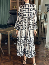 Black Merry Geometric Dress Black and White Dresses  - Sowears