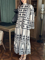 Black Merry Geometric Dress Black and White Dresses  - Sowears