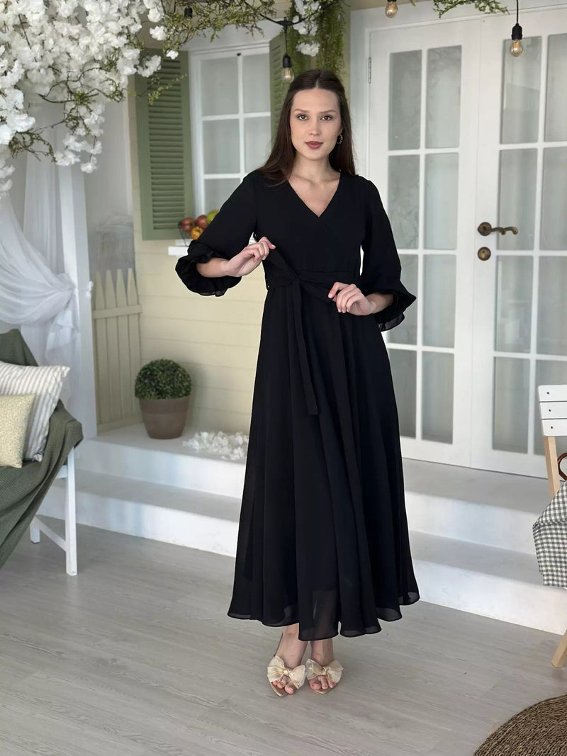 Black Solid Dress Dresses  - Sowears