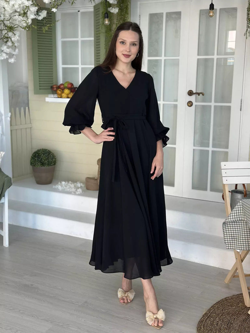 Black Solid Dress Dresses  - Sowears