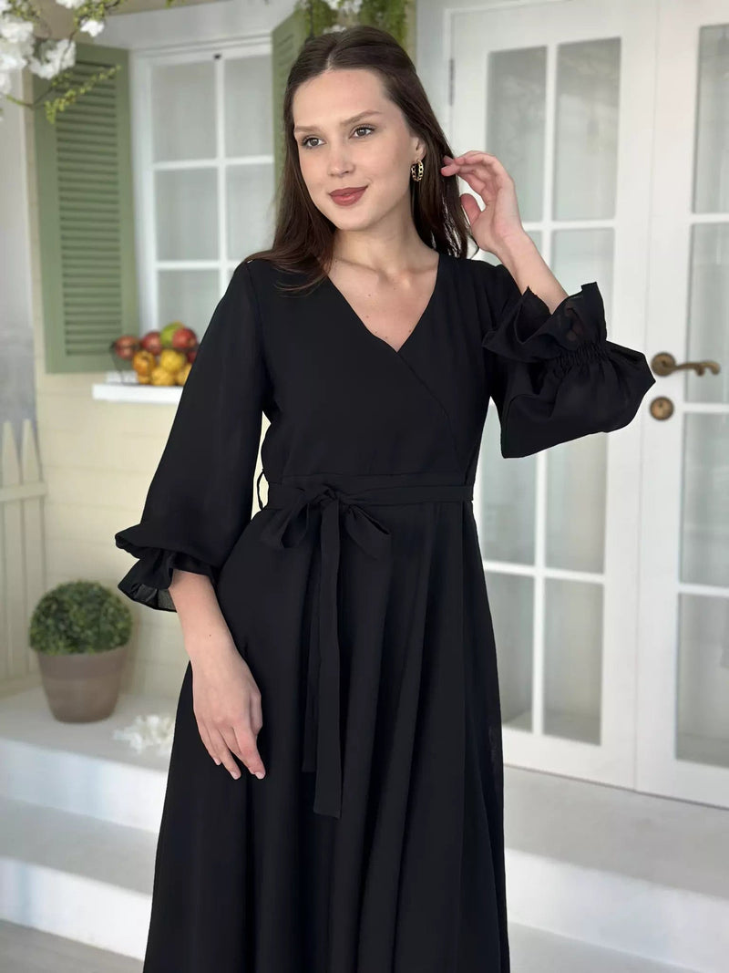 Black Solid Dress Dresses  - Sowears