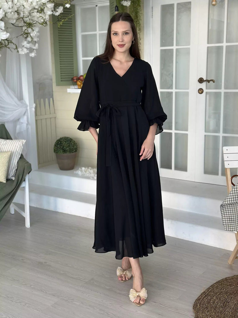 Black Solid Dress Dresses  - Sowears