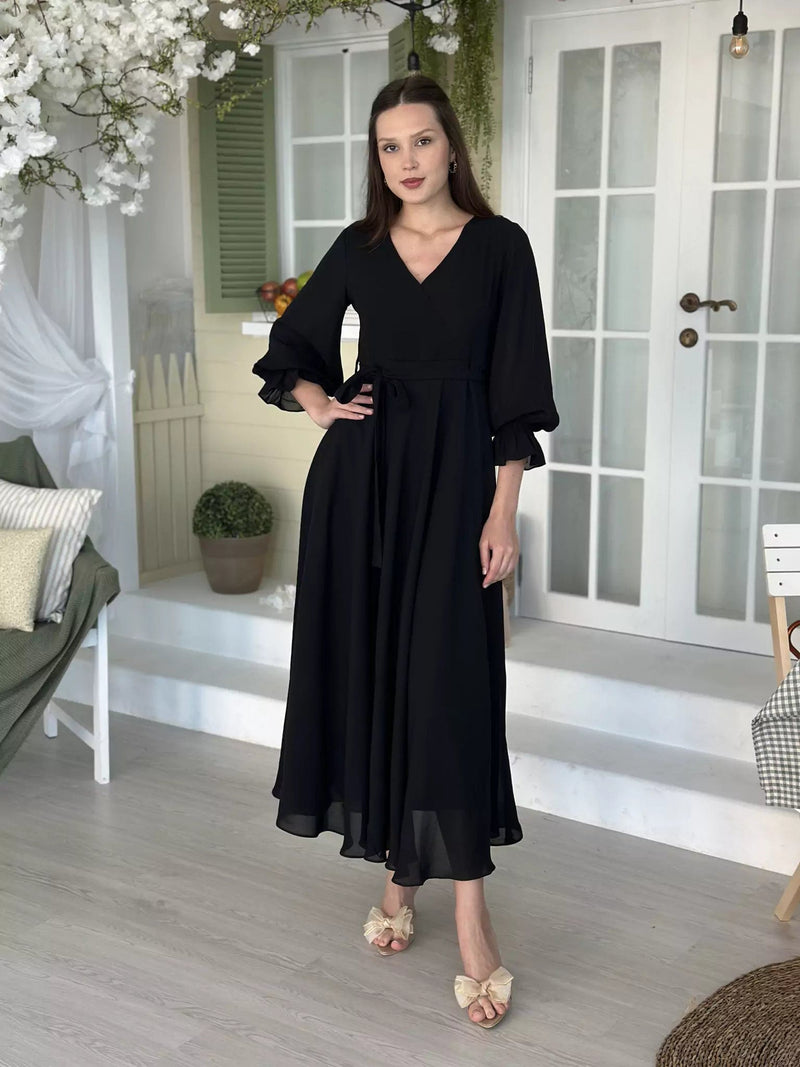 Black Solid Dress Dresses  - Sowears