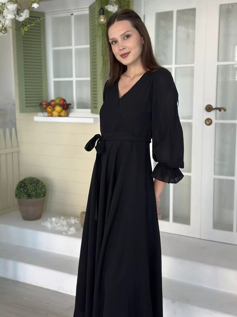 Black Solid Dress Dresses  - Sowears