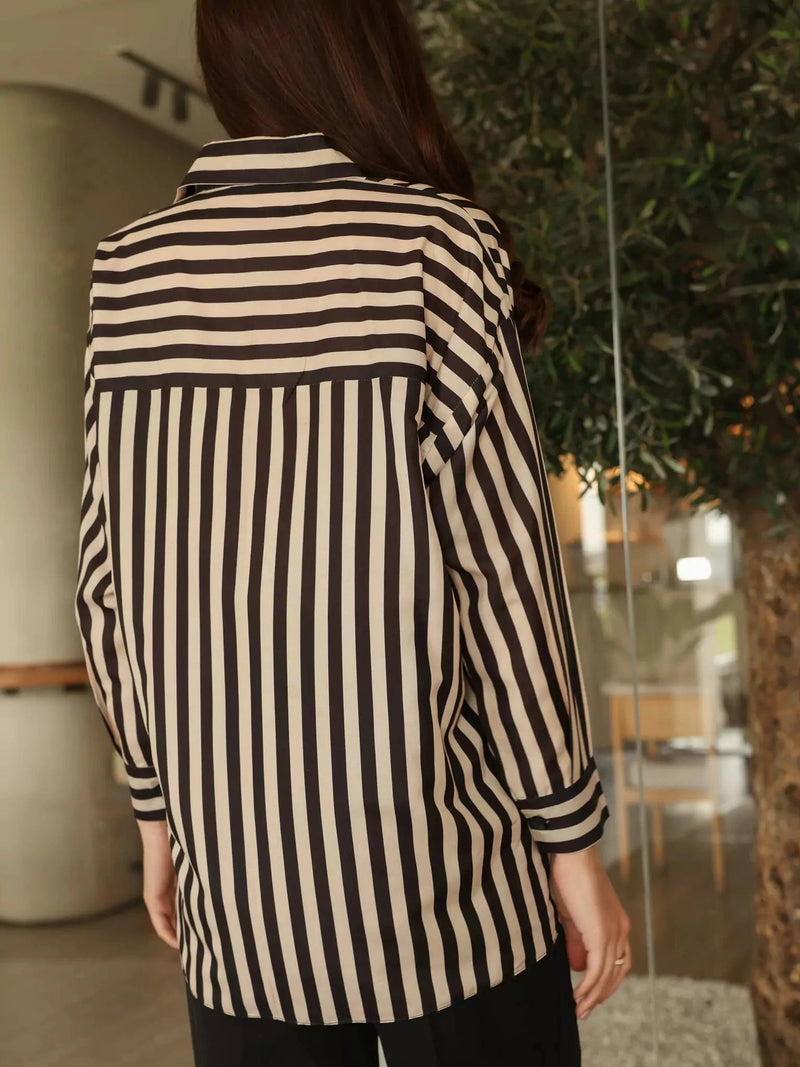 Black Stripe Button Down Shirt Dresses  - Sowears